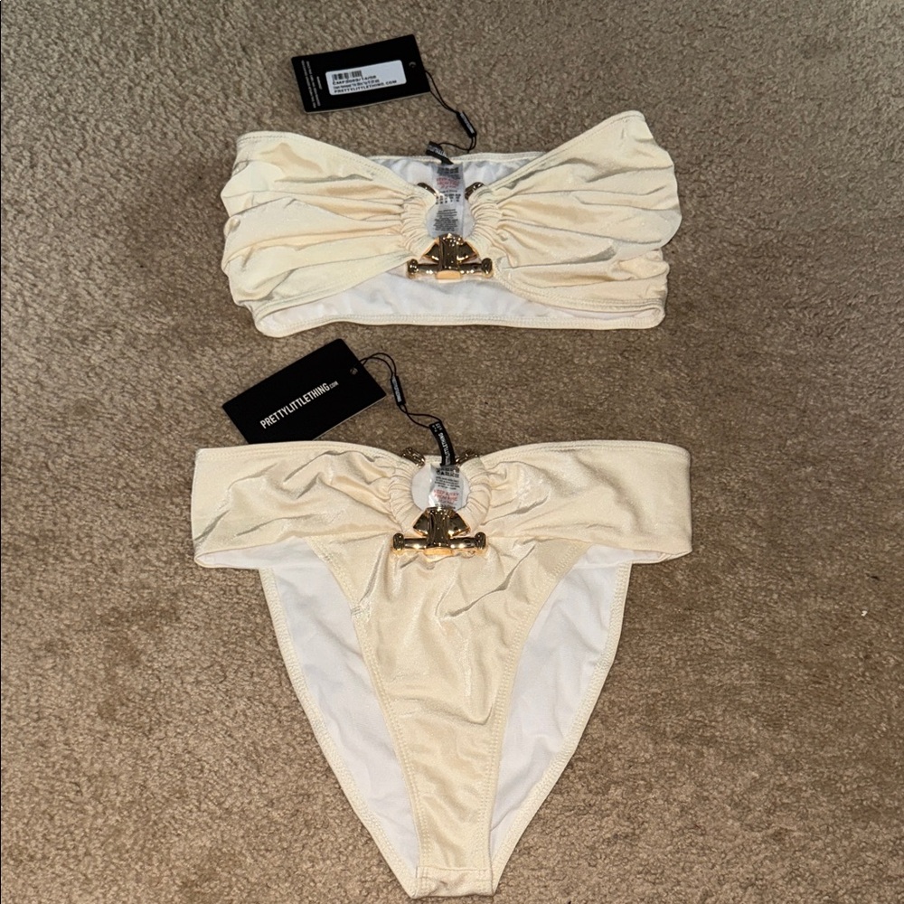 PrettyLittleThing Cream Bikini with Gold Detail